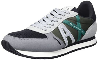 Picture of A|X ARMANI EXCHANGE Men's Leather Logo Low Top Sneaker, Olive+Grey, 12