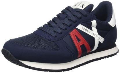 Picture of A|X ARMANI EXCHANGE Men's Leather Logo Low Top Sneaker, Navy+Blue, 9