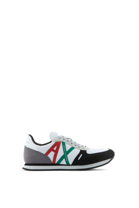 Picture of A|X ARMANI EXCHANGE mens Leather Logo Low Top Sneaker, Opt.white+multicolor, 7.5 US