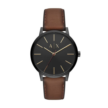 Picture of Armani Exchange Men's Leather Watch, Color: Black/Brown Leather (Model: AX2706)