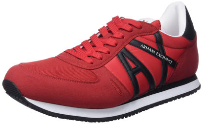 Picture of A|X ARMANI EXCHANGE Men's Leather Logo Low Top Sneaker, Red+Black, 6