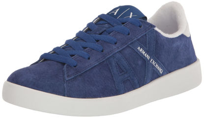 Picture of A|X ARMANI EXCHANGE Men's Leather Logo Low Top Sneaker, Blue, 6