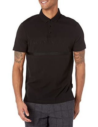 Picture of A|X ARMANI EXCHANGE mens Short Sleeve Texturized Logo Pique Polo Shirt, Black, Large US
