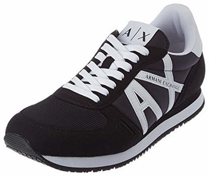 Picture of AX Armani Exchange mens Lace Up Logo Sneaker, Black + White, 10.5 US