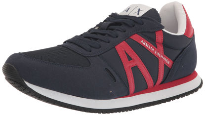 Picture of A|X ARMANI EXCHANGE Men's Leather Logo Low Top Sneaker, Dark Blue+Red, 7