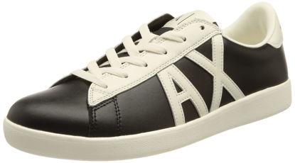 Picture of A|X ARMANI EXCHANGE Men's Leather Logo Low Top Sneaker, Black+Opt.White, 7.5