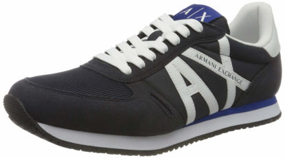 Picture of AX Armani Exchange mens Lace Up Logo Sneaker, Navy + Optical White, 10.5 US
