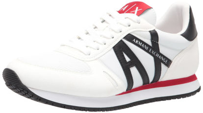 Picture of A|X Armani Exchange Men's Lace Up Logo Sneaker, Optical White + Black, 11