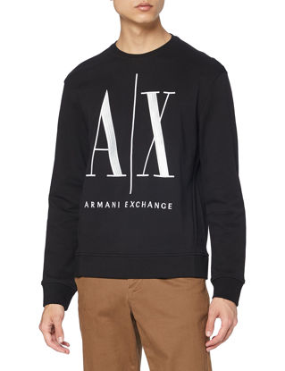 Picture of A|X ARMANI EXCHANGE mens Icon Project Embroidered Pullover Sweatshirt, Black, Large US