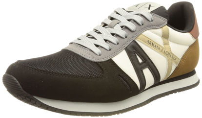 Picture of A|X ARMANI EXCHANGE Men's Leather Logo Low Top Sneaker, Whit+Blk+Tabacco, 7