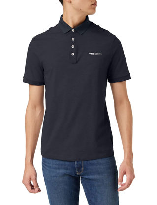 Picture of A|X ARMANI EXCHANGE mens Short Sleeve Contrast Logo Jersey Polo Shirt, Navy, Medium US