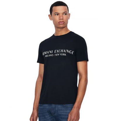 Picture of A|X ARMANI EXCHANGE mens Short Sleeve Milan New York Logo Crew Neck T-shirt T Shirt, Navy, Small US