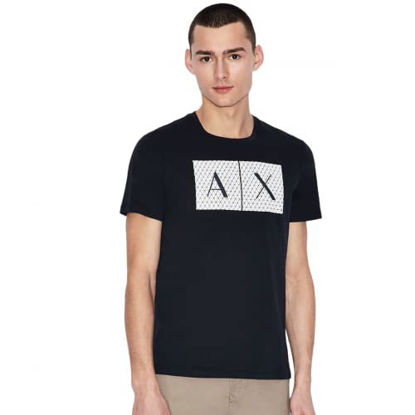Picture of A|X ARMANI EXCHANGE mens Crew Neck Logo Tee T Shirt, Grid Logo Navy, Small US