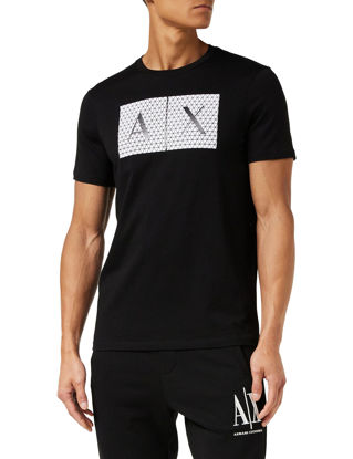 Picture of A|X ARMANI EXCHANGE mens Crew Neck Logo Tee T Shirt, Grid Logo Black, Large US