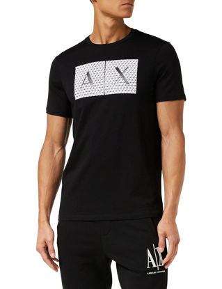Picture of A|X ARMANI EXCHANGE mens Crew Neck Logo Tee T Shirt, Grid Logo Black, Small US