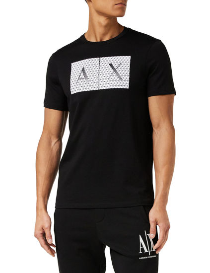 Picture of A|X ARMANI EXCHANGE mens Crew Neck Logo Tee T Shirt, Grid Logo Black, Medium US