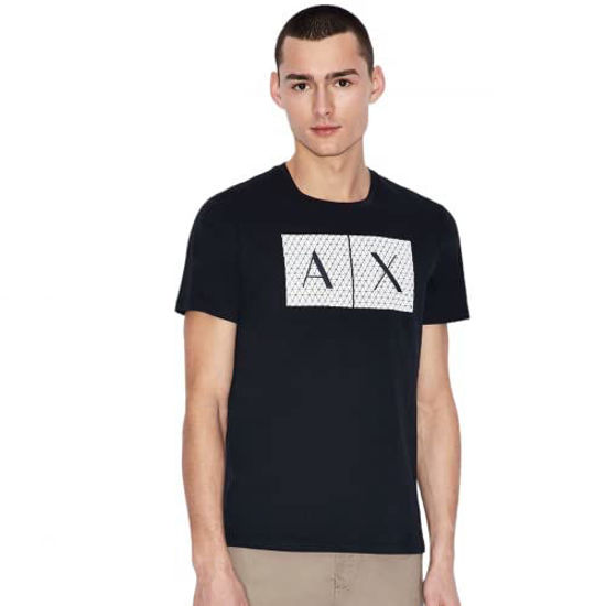 Picture of A|X ARMANI EXCHANGE mens Crew Neck Logo Tee T Shirt, Grid Logo Navy, Large US