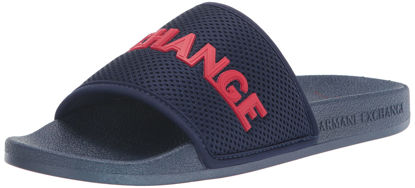 Picture of A|X ARMANI EXCHANGE Men's Mesh Rubber Logo Pool Slide Sandal, Marine+Red, 10