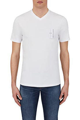 Picture of A|X ARMANI EXCHANGE mens Label Patch V-neck T-shirt T Shirt, White, Large US