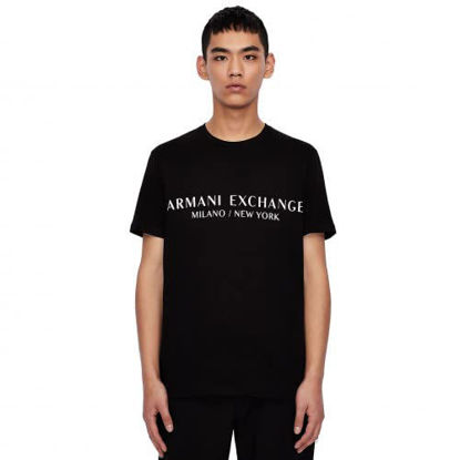 Picture of A|X ARMANI EXCHANGE mens Short Sleeve Milan New York Logo Crew Neck T-shirt T Shirt, Black, Small US