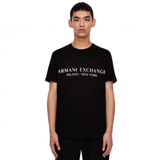 Picture of A|X ARMANI EXCHANGE mens Short Sleeve Milan New York Logo Crew Neck T-shirt T Shirt, Black, Medium US