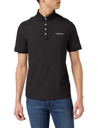 Picture of A|X ARMANI EXCHANGE mens Short Sleeve Contrast Logo Jersey Polo Shirt, Black, Small US