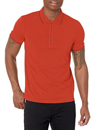 Picture of A|X ARMANI EXCHANGE mens Logo Zip Jersey Polo Shirt, Rooibos Tea, Large US