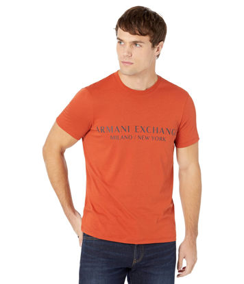 Picture of A|X ARMANI EXCHANGE Men's Short Sleeve Milan New York Logo Crew Neck T-Shirt, Rooibos Tea/Navy, XXL