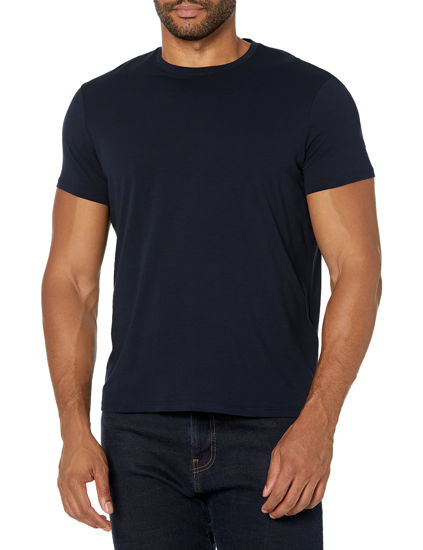 Picture of A|X ARMANI EXCHANGE mens Solid Colored Basic Pima Crew Neck T Shirt, Navy, Small US