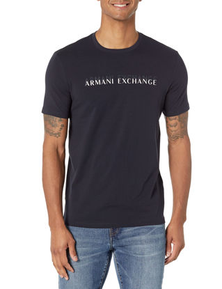 Picture of A|X ARMANI EXCHANGE mens Shadow Double Texture Logo T-shirt T Shirt, Navy, Small US