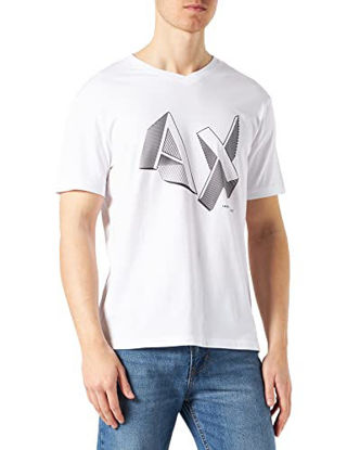 Picture of A|X ARMANI EXCHANGE mens Pop Art Illusion Logo V-neck T-shirt T Shirt, White, Medium US