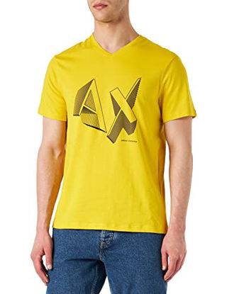 Picture of A|X ARMANI EXCHANGE mens Pop Art Illusion Logo V-neck T-shirt T Shirt, Acid Yellow, Small US