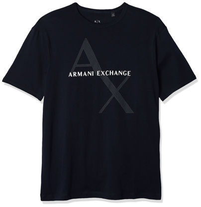 Picture of A|X ARMANI EXCHANGE mens Tonal and Contrast Logo Core Crew Neck T Shirt, Quilted Logo Navy, Large US