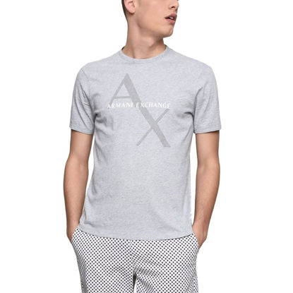 Picture of A|X ARMANI EXCHANGE mens Tonal and Contrast Logo Core Crew Neck T Shirt, Quilted Logo Heather Grey, Small US