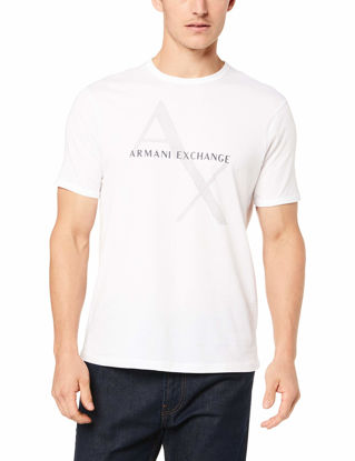 Picture of A|X ARMANI EXCHANGE mens Tonal and Contrast Logo Core Crew Neck T Shirt, Quilted Logo White, XX-Large US
