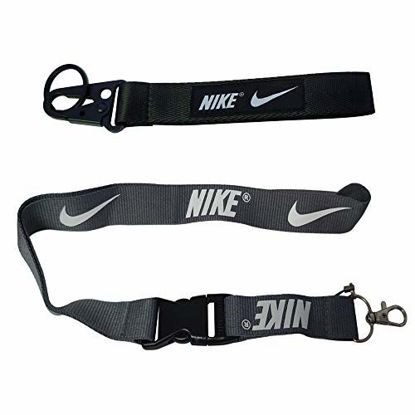 Picture of 1pc Keychain + 1pc Lanyard For Nike Gift Sport Training Outdoor Workout Car Key (Gray Black)