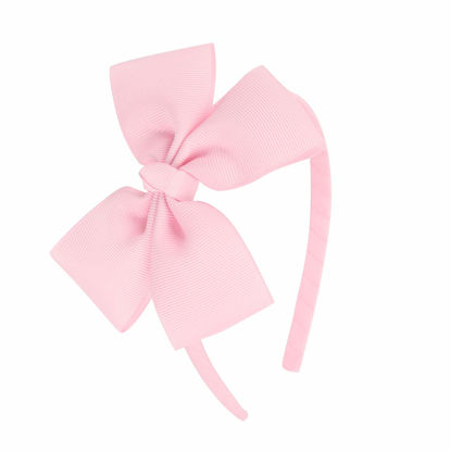 Picture of Midi Ribbon Pink Bows Headband for Girls Pink Ribbon Bow Headband Hair Hoop Headband for Girls Toddlers Girls Kids Party Decoration Cosplay Costume Headwear Makeup Handmade Hair Band