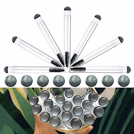 Picture of Dming 20 Pieces Disposable Mascara Brushes Eyelash Brush Lash Wand Diamond Mascara Wands with Tube Makeup Tool Lash Spoolies Sanitary Brushes Lash Extension Supplies (tube sky black 20)