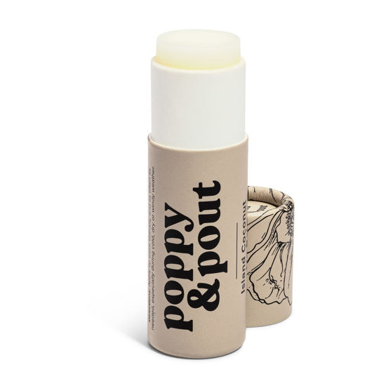 Picture of Poppy & Pout 100% Natural Lip Balm, 0.3oz Cardboard Tube, Hand-filled - Beeswax, Vitamin E, Organic Coconut Oil, Cruelty Free (Island Coconut)