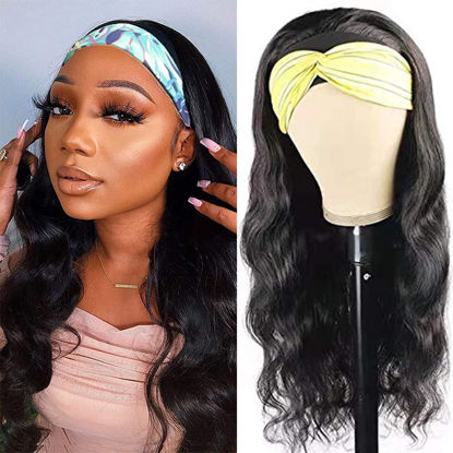 Picture of Higher Body Wave Headband Human Hair Wig 12 Inch Glueless None Lace Front Wig Brazilian Virgin Hair Wear and Go Wigs for Black Women 150% Density Wigs Natural Color