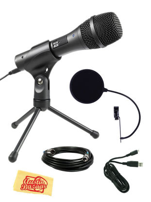 Picture of Audio-Technica AT2005USB Cardioid Dynamic USB/XLR Microphone Bundle with Pop Filter, XLR Cable, USB Cable, and Austin Bazaar Polishing Cloth - Black