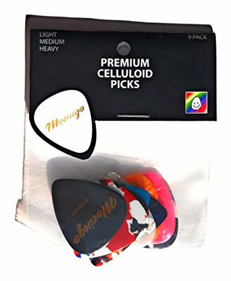 Picture of Mozingo Guitar Picks Variety Acoustic Electric Guitar Bass Premium Quality Celluloid 9 Pack Thin .46 Medium .71 Heavy .96
