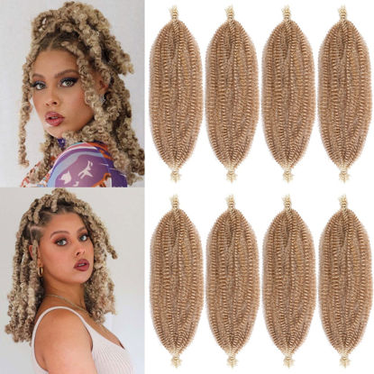 Picture of 12 Inch Pre-Separated Springy Afro Twist Hair 8 Packs Spring Twist Crochet Braiding Hair For Butterfly Soft Locs Light Brown/Blonde Synthetic Marley Twist Hair For Women(10 Strands/Pack,27613#)