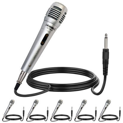 Picture of 5 CORE 6 Pack Vocal Dynamic Cardioid Handheld Microphone Unidirectional Mic with 2 X 5ft Detachable XLR Cable to ¼ inch Audio Jack and On/Off Switch for Karaoke Singing (Silver) PM -66k 2 Pair 3Pcs