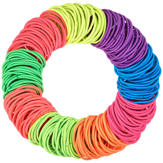 Picture of Expressions 216-Piece Hair Ties, 4mm Hair Elastics Neon Colors Value Pack, No Metal Hair Bands for Women, Durable Ponytail Holders For Thick Hair, Curly Hair and All Hair Types