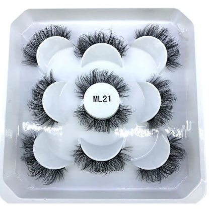 Picture of HBZGTLAD 5 Pairs 25 mm 3d Mink Lashes Bulk Faux with Custom Box Wispy Natural Mink Lashes Pack Short Wholesales Natural False Eyelashes (ML-21)