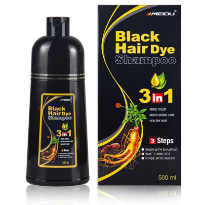 Picture of Instant Black Hair Dye Shampoo for Women MEIDU Hair Color Shampoo Gray Hair For Men- 100% Gray Coverage - Herbal Ingredients 3 in 1 Black Hair Dye 500ml