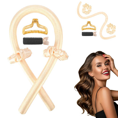 Picture of Women Heatless Curling Curlers Rod Headband for Long Hair, Satin Large Soft Silk Foam No Heat Hair Rollers Curl Curls with Hair Clips Scrunchie Rods Curler Waves Ribbon Sleep Flexy Roller