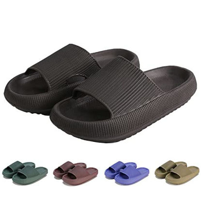 Picture of MOLATIN Cloud Slide Slippers for Women Men, Thick Sole Home Pillow Slipper, Non-Slip Quick Drying Message Shower Bathroom Sandals, Super Soft Open Toe Platform Cloud Shoes (Coffee, Eur42/43)