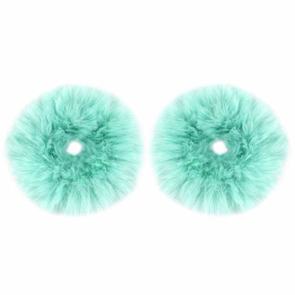 Picture of 2pcs Pack Furry Faux Rabbit Fur Hair Scrunchies Artificial Fur Hair Bobbles Elastic Hair Band Rope Wristband Ponytail Accessories Mint Green